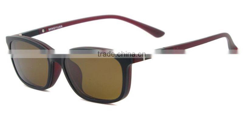 Tr90 plastic optical frame with polarized clip on sunglasses
