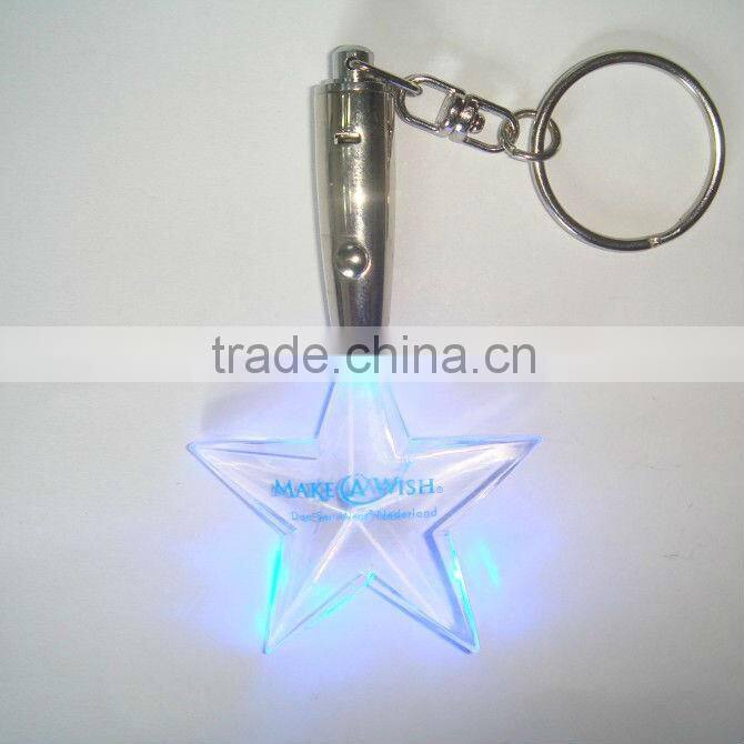 2015 novely crystal led logo keychain ,wholesales start shape led keychain ,custom star glowing keychain light for festival gift