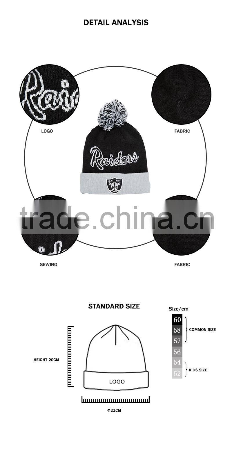 High quality mens knitted beanie hat with a ball