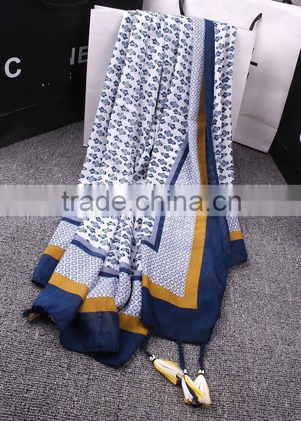 Wholesale 2016 Summer Retro Floral Design Beads Tassel Shawl Scarf