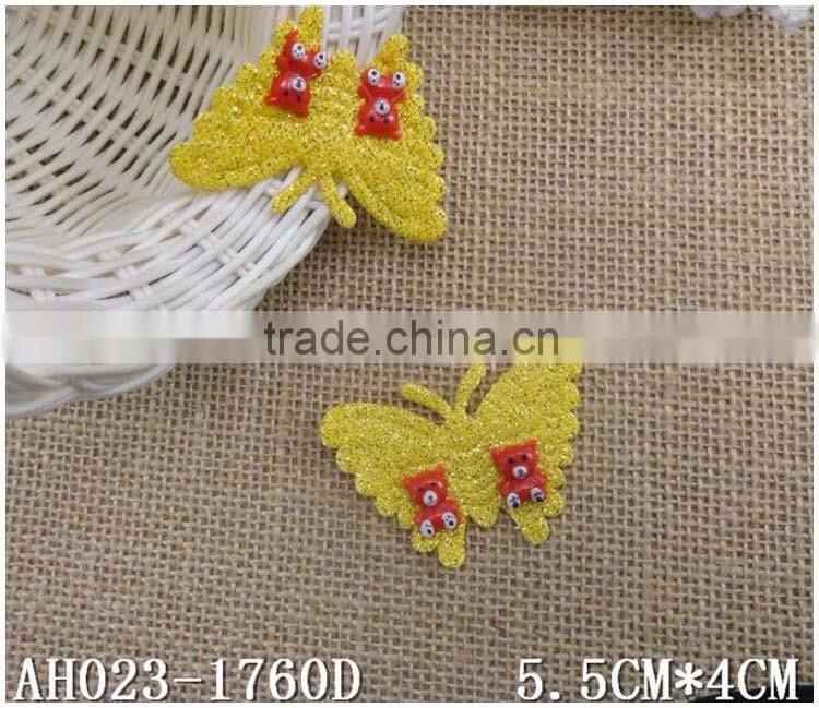 China factory cheap 5*4cm sew on DIY kids clothes accessory yellow Gold metal thread embroidery butterfly
