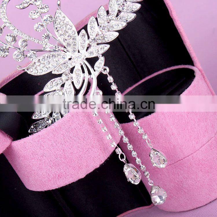 2015 Luxury Sparkling Sliver Plated Style Crystal Princess Wedding Party Crown Tiara Hairband Women Bridal Hairwear
