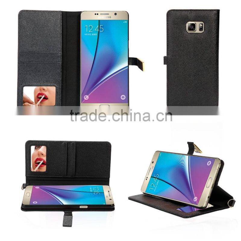 2016 new fashion hand-crafted stand wallet pu case with cosmetic mirror stand wallet case for samsung galaxy note 7