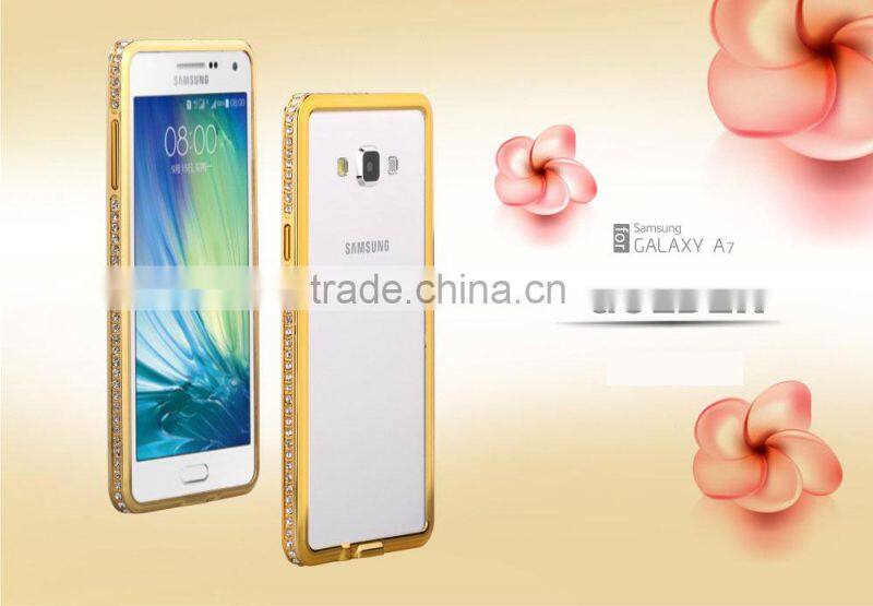 Luxury Hard Case Aluminum Metal Ex Bumper with Bling Bling Diamond Edged Cell Phone Frame Cell Phone Cases for Samsung A7