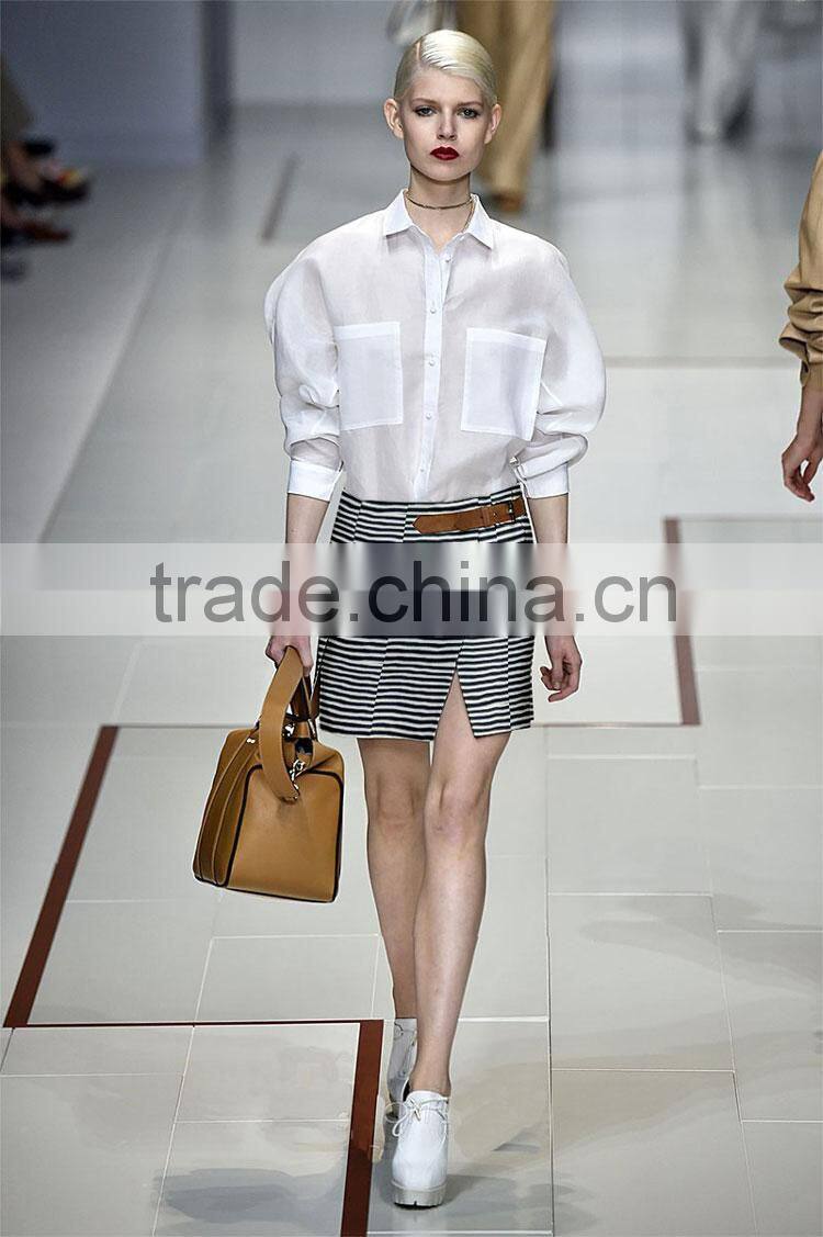 2016 fashion shripe style pattern fabric 65% polyester 32% rayon 3%spandex ladies fashion dress