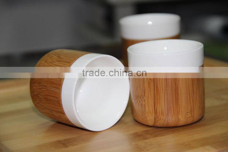 2015 NEW design ceramic cup Hot selling wholesale ceramic mugs bamboo base ceramic coffee cup