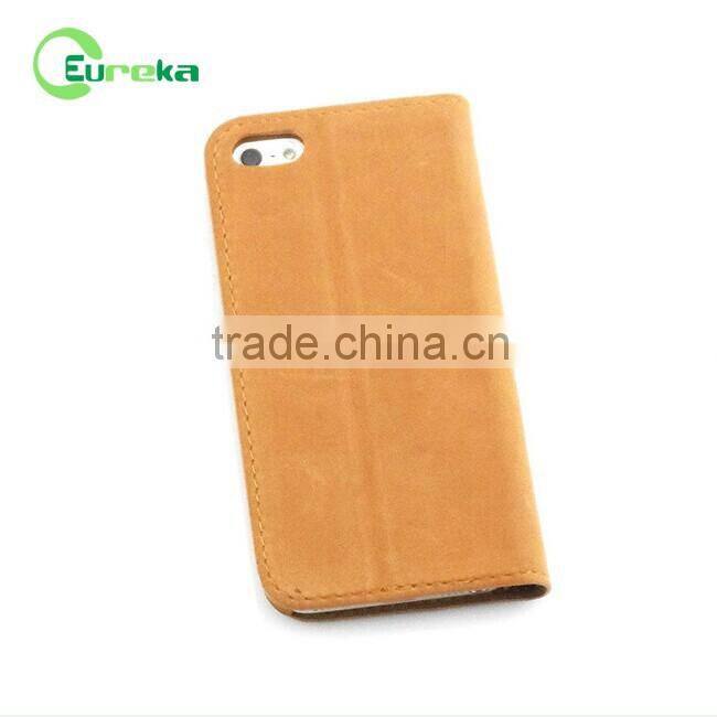 Wholesale custom wallet case genuine leather cell phone case for Apple IPhone 5