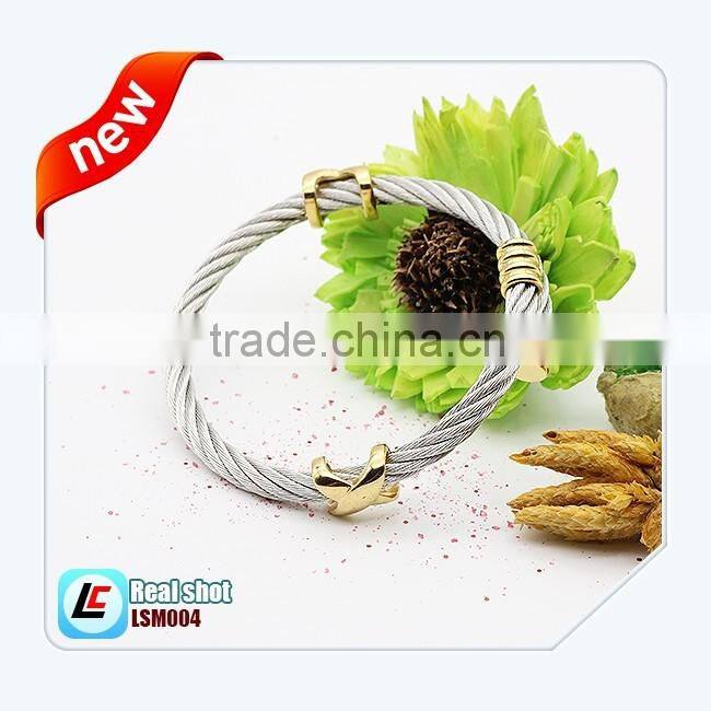 fashion jewelry men stainless steel twisted wire charm bracelet