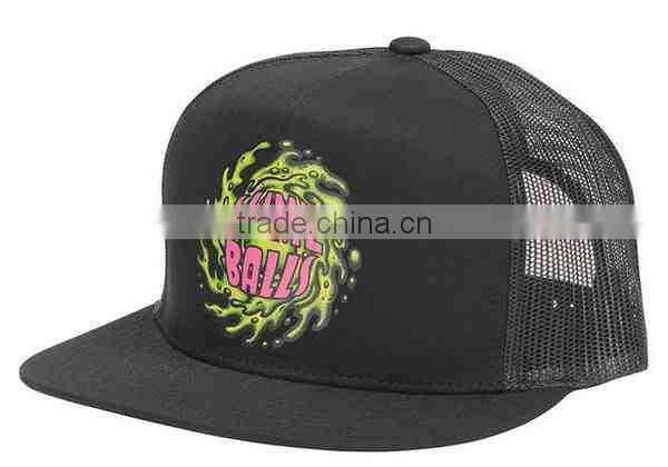 Short Brim Flat Bill Mesh Weaving Cap With Embroidery