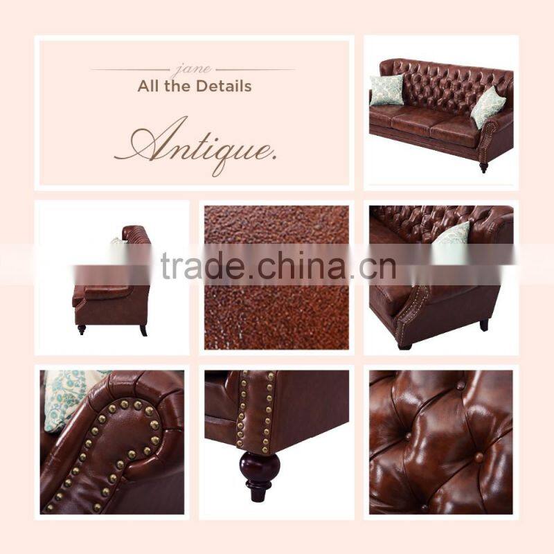 antique home leather upholstery furniture sofa set with high quality