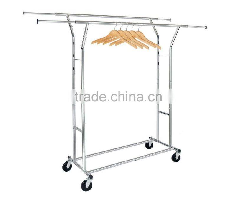 Adjustable Double Rail Rolling Garment Rack Clothing Rack Drying Rack Hanging Rack, Chrome Finish
