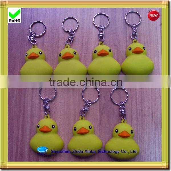 cute yellow duck shape silicone key chain led