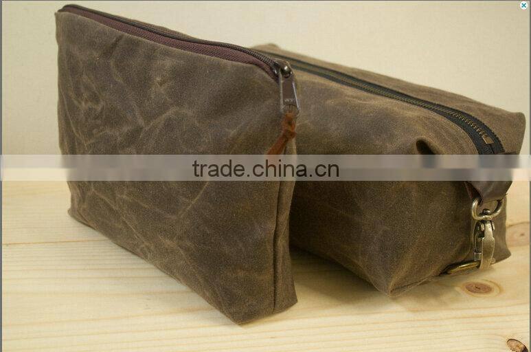 High quality and personalized waxed canvas unisex zippered pouch , waterproof pouch for swimming , fabric zipper pouches