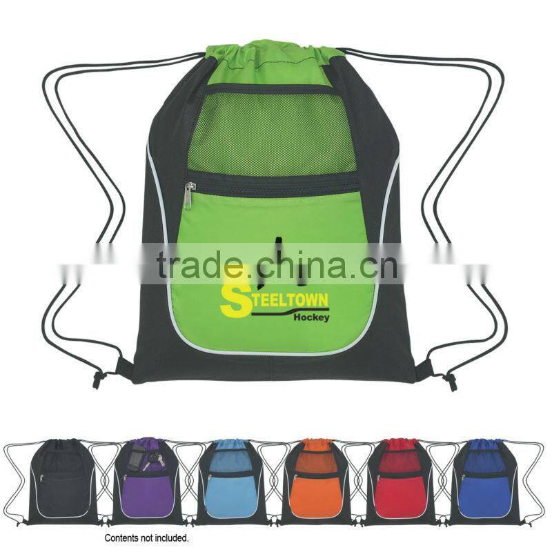 Drawstring Sports Pack With Dual Pockets-Lime Green
