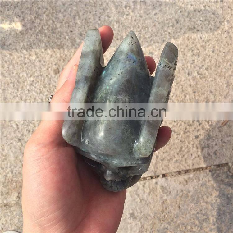 Natural Labradorite Skull Crystal Stone Angel Wings Ornaments