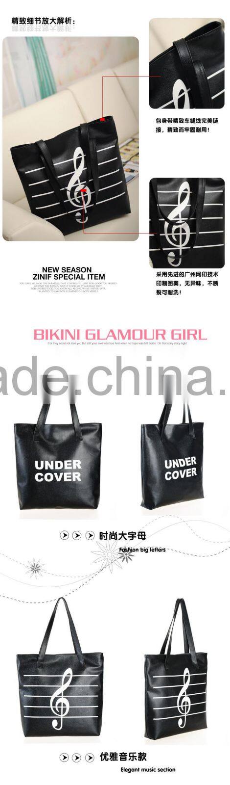 2015 New arrive hot sale simple design Musical Notes & letter printing women handbag