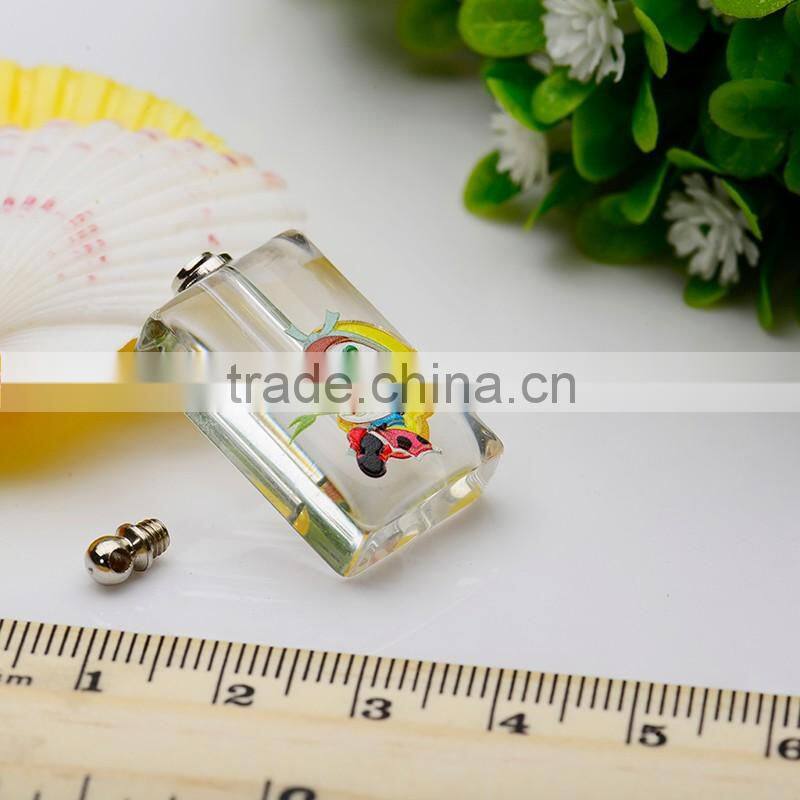 China Factory Customized 3D Photos Crystal Perfume Bottle Pendant Kartoon Monkey DIY Rice Art Pendant for Children Necelace