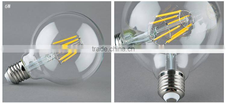 2015 Hot sale LED light led Filament Bulb Dimmable 2w 4w 6W 8W led filament g125 G95