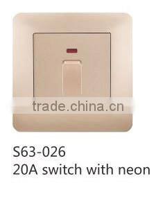 13A/20A wall switch with neon indicator light