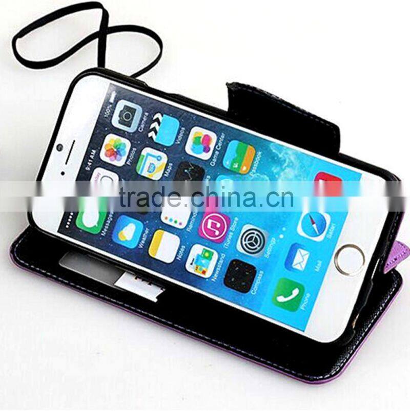 View window flip smart leather case for Samsung S6 with rope