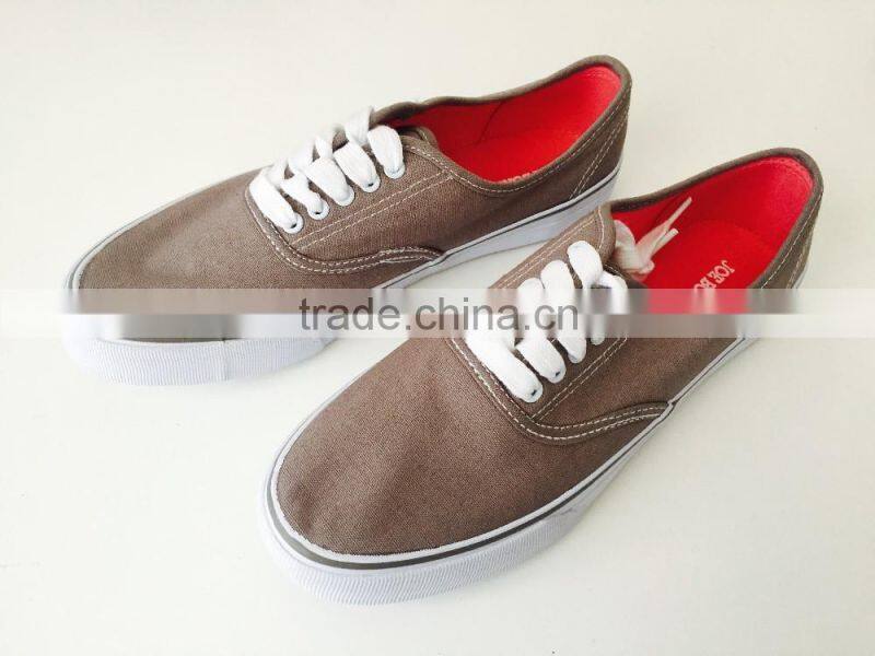 2016 bestseller beige canvas upper contrast lining white rubber outsole women vulcanized canvas casual shoes