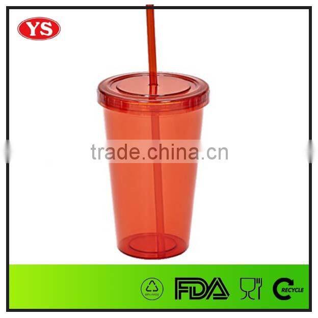 600ml bpa free clear single wall plastic tumbler with straw