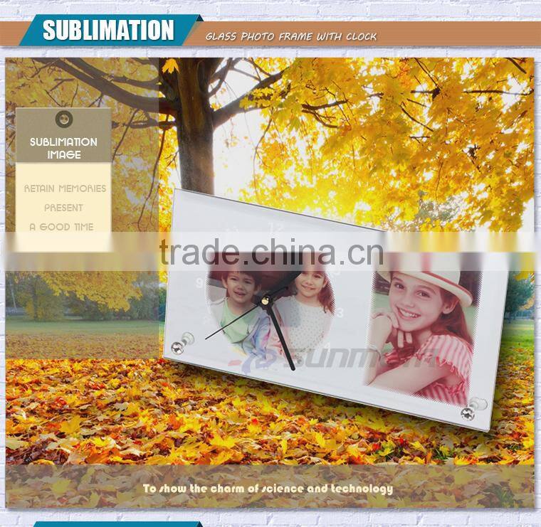 Sunmeta factory directly blank sublimation glass photo frame with clock(BL-11)