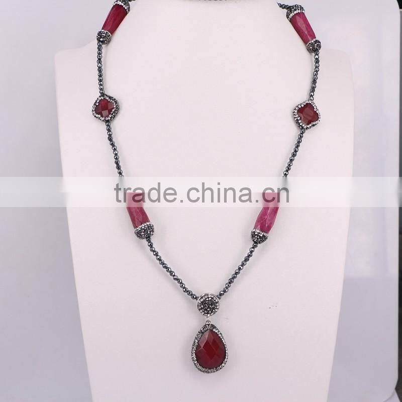 Charm Pearl Gemstone Beads Tassel Necklace, with 3mm Mini Black Hematite Beads Necklace,