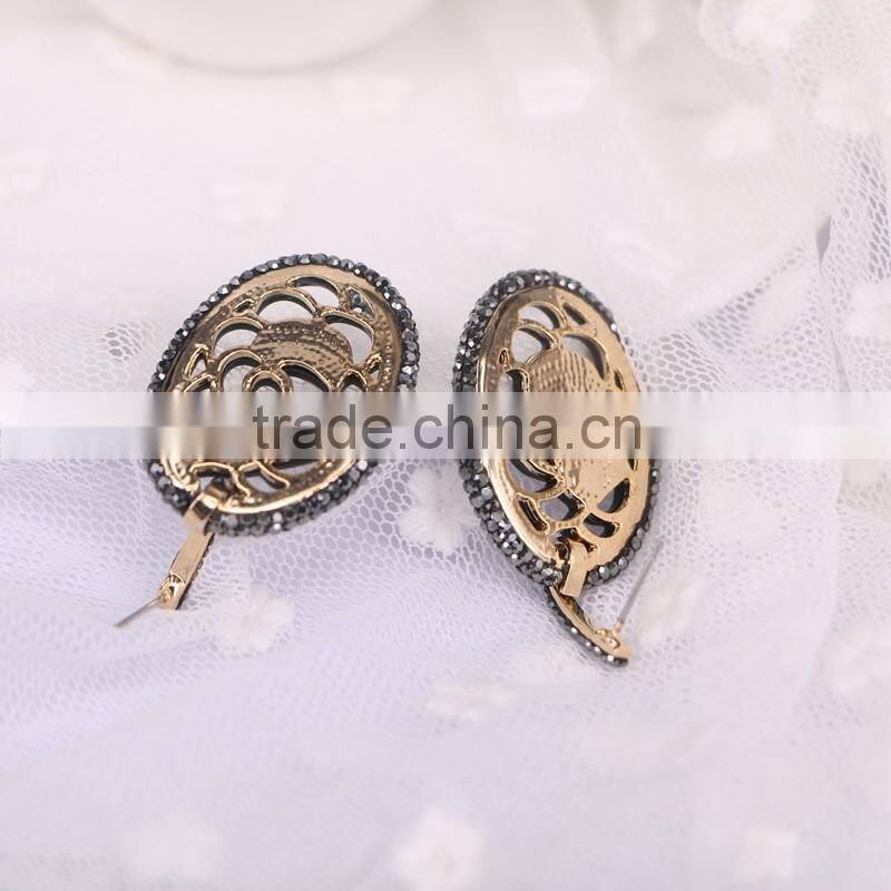 Flower Design Metal Enamel Earring, Metal Copper Gold Cuff Earrings, pave rhinestone stud Earring