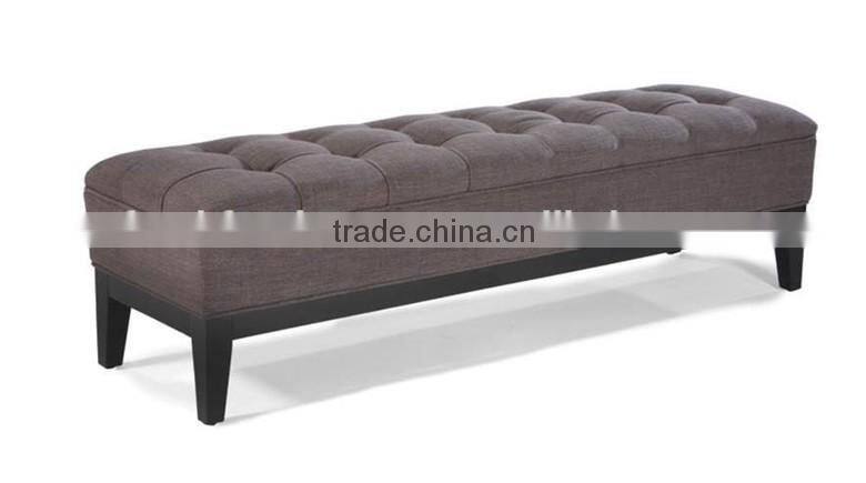 french home furniture oak wood frame linen upholstered ottoman