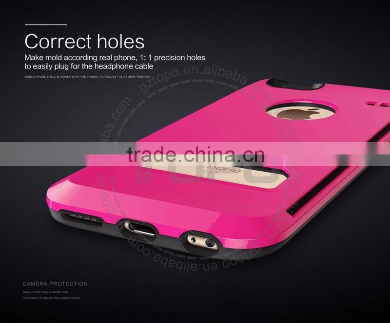 High Quality Scrub TPU+PC case with card Candy color mobile phone housings for iphone 6 6s plus