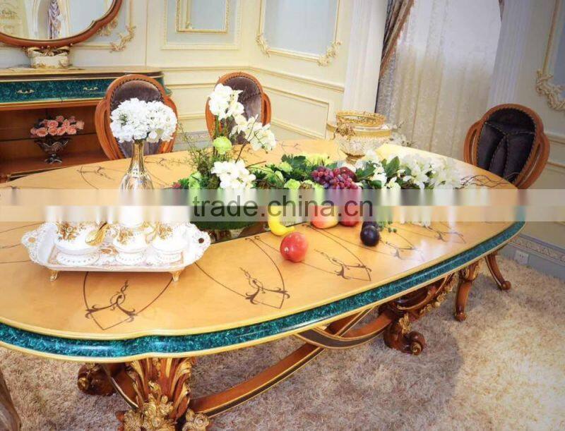 Italy New Design Neo-Classic Marquetry Dining Room Furniture Wooden Carving Dining Table Set For 8 People