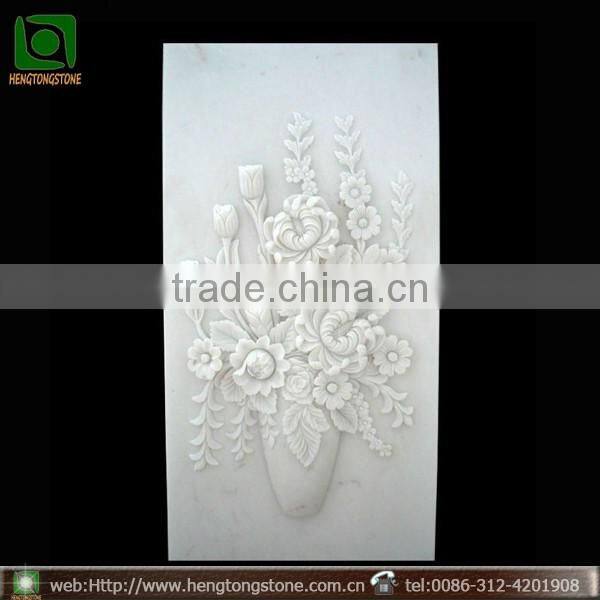 White Marble Stone Wall Relief Flower Carving