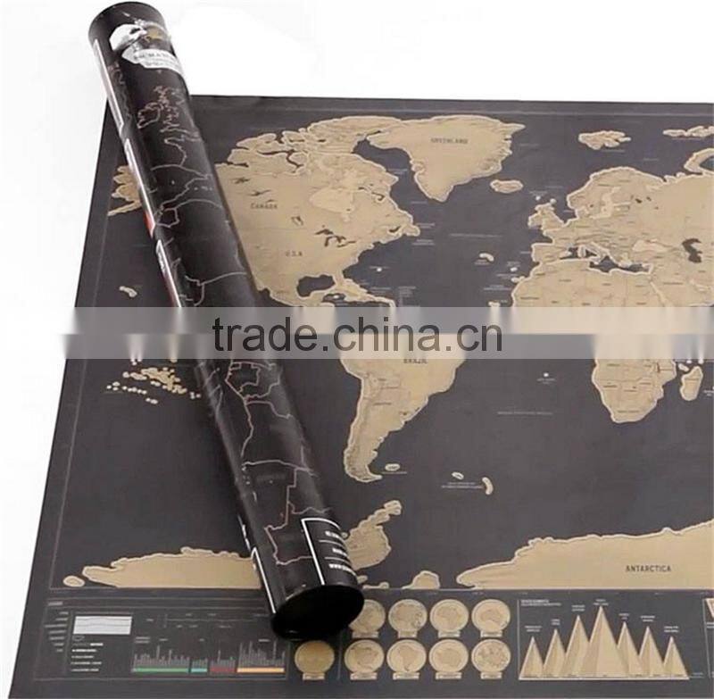 CT-750 Travel World Map Hard Paper Travel map Small black mini map Black Luxury