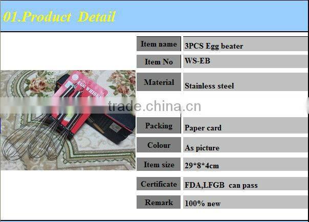 Handle Milk Whisk Quality Deluxe 3pcs Stainless Steel Egg Beater Whipping Cream - Mixing Batte