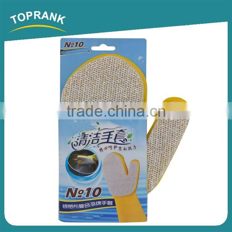 Toprank Household Cleaning Hand Protection Yellow Long Latex Rubber Cleaning Glove Latex Spong Scouring Pad Gloves For Kitchen
