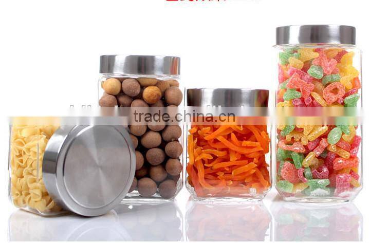 square air-tight glass jar with round metal lids