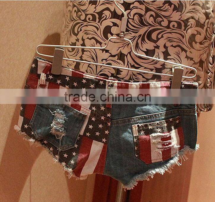 LSexy Short Jeans Women American US Flag Mini Shorts Jeans Short Hot Pants Denim Low Waist Stars Stripes Size :S