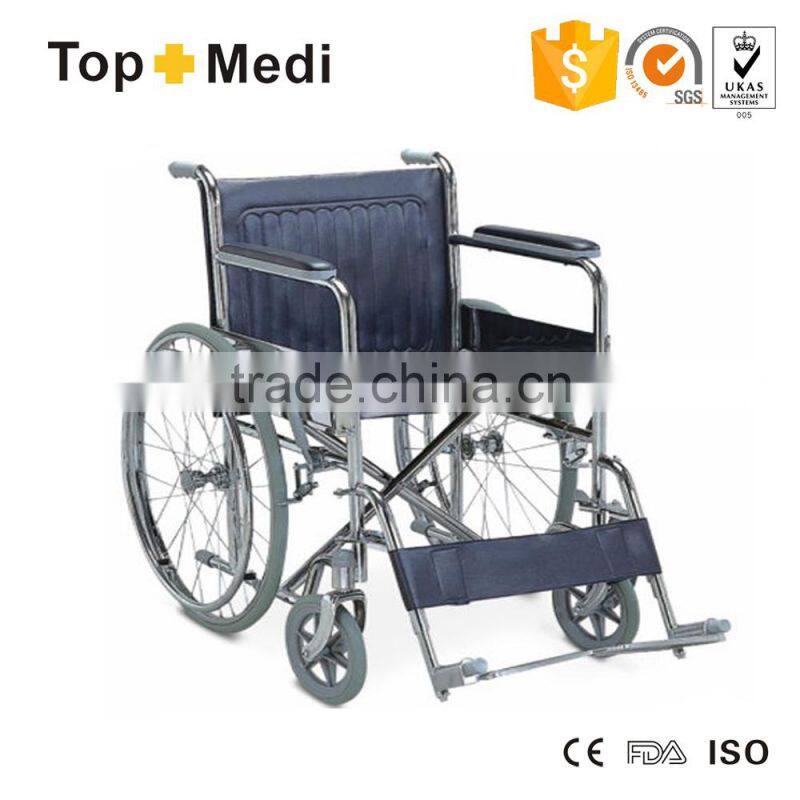TOPMEDI the manufacturer of folding chromed manual wheelchair with swing away footrest
