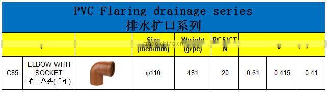 HIGH QUANLITY ELBOW WITH SOCKET HEAVY OF PVC GB STANDARD EXPANDING FITTINGS FOR DRAINAGE WITH GASKET
