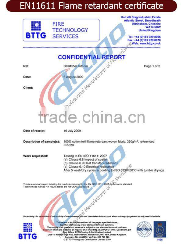 EN 11612 flame resistant oil rig coveralls