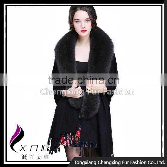 CX-B-P-18D Evening Dresses Fashion Genuine Cashmere Shawl With Fox Fur Trim