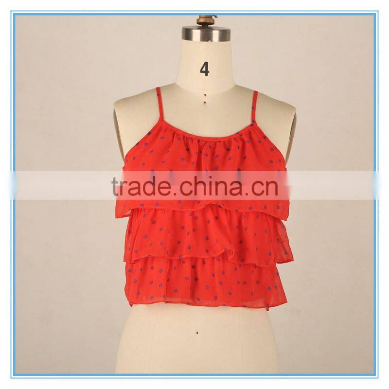 Spaghetti Latest Design Girls Crop Top With 3 Layers Ruffles