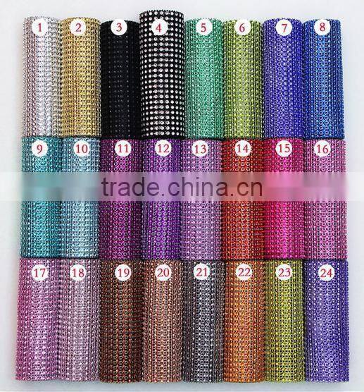 Bling Various Color Plastic Rhinestone Mesh Ribbon Wedding Decorative 10 Yards 24 Rows Plastic Mesh