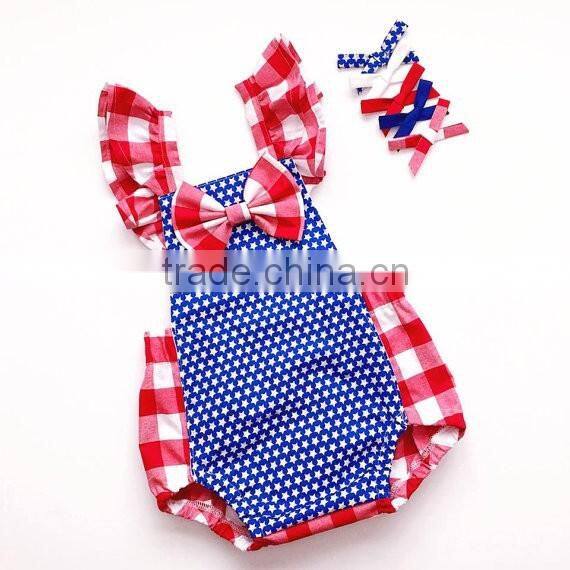 Newborn Baby Girls First 4th July Romper Kids Flutter Sleeve Bubble