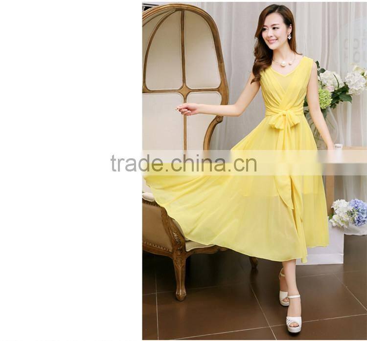 2016 Summer Hot sale Sleeveless V neck Long dress skirt for girls beach dress