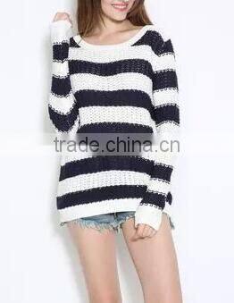 EY0859S Women Stripe Knitted Pullover Sweater