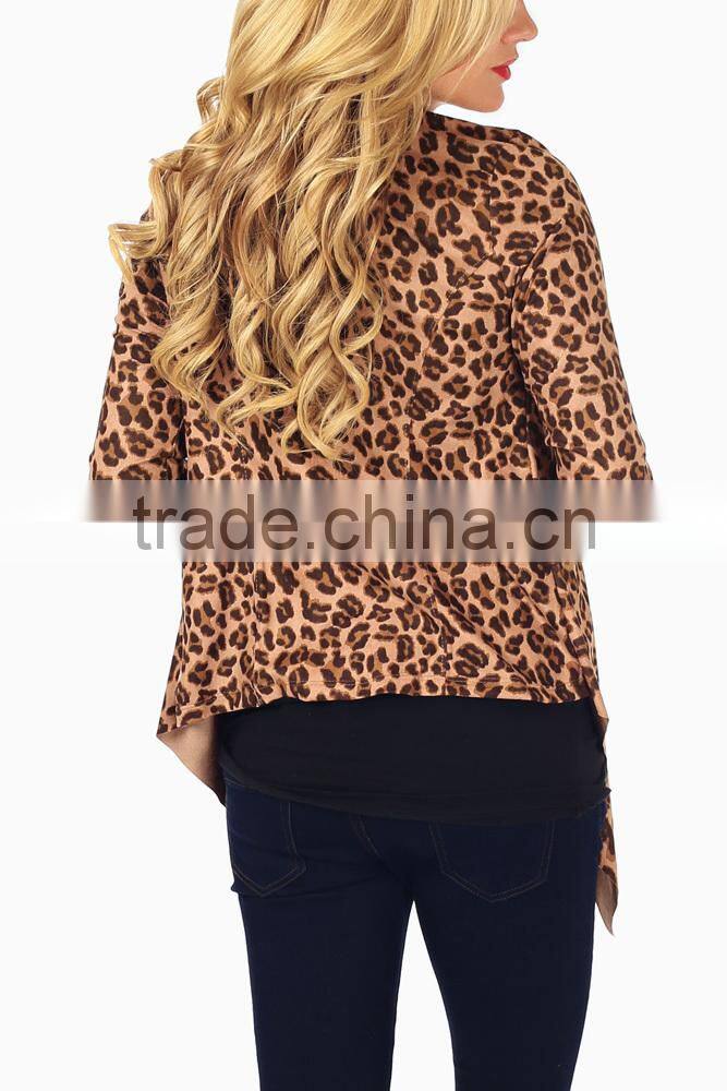MOCHA BLACK ANIMAL PRINT SUEDE MATERNITY CARDIGAN WHOLESALE MATERNITY CLOTHES CHINA