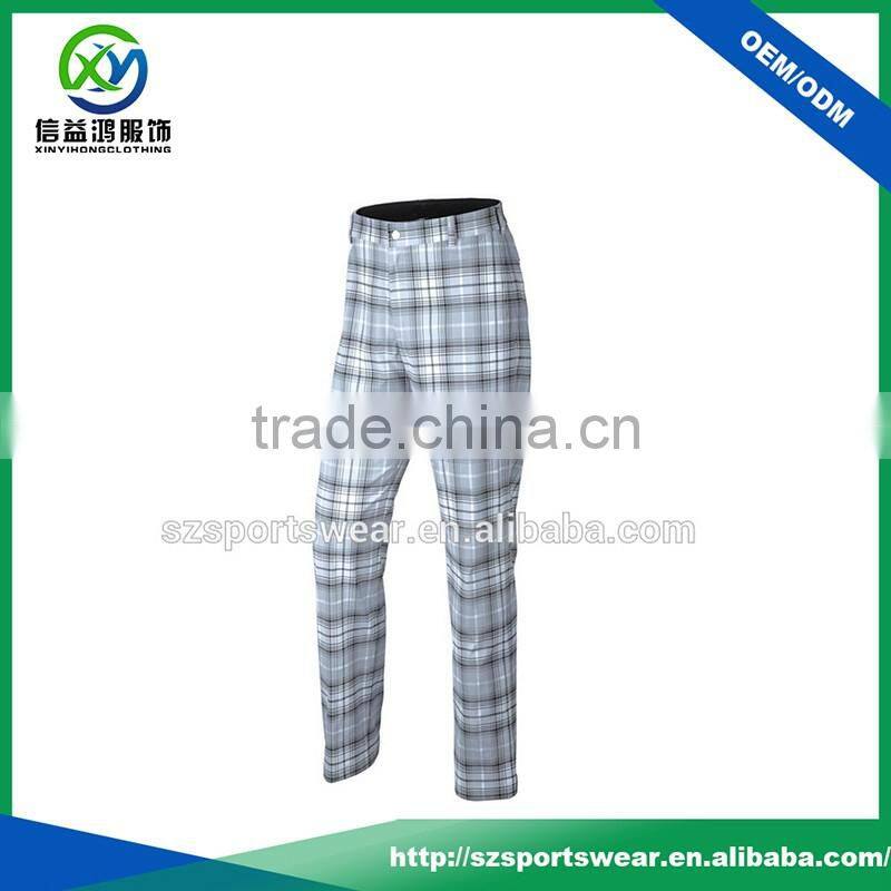 High Quality 100%polyester water-resistant LightWeight Grid Printing Man Golf Pant