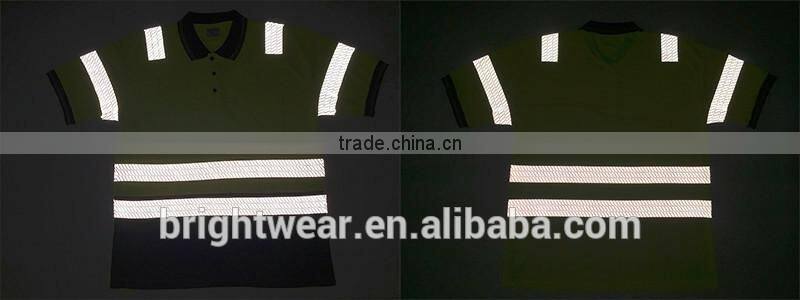 Men's fluorescent two-tone protective reflective generic segmented tapes UPF bulk safety polo shirt
